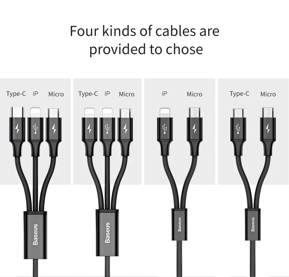 Baseus 3 в 1 взаимный обмен данными между компьютером и периферийными устройствами кабель мобильного телефона кабель для передачи данных для iPhone X Micro Тип USB-C Зарядное устройство кабель для samsung S9 S8 быстро Зарядное устройство кабель