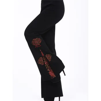 

ASLTW XS-5XL Wide Leg Pants Women Spring And Autumn Loose Ethnic Style Pattern Pants Embroidered Trousers