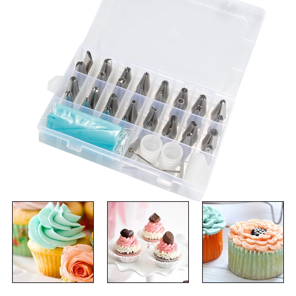 

38PCS Cake Tools 32 Stainless Steel Confectionery Nozzles Silicone Icing Piping Pastry Confectionery Bags Cake Decorating Tools
