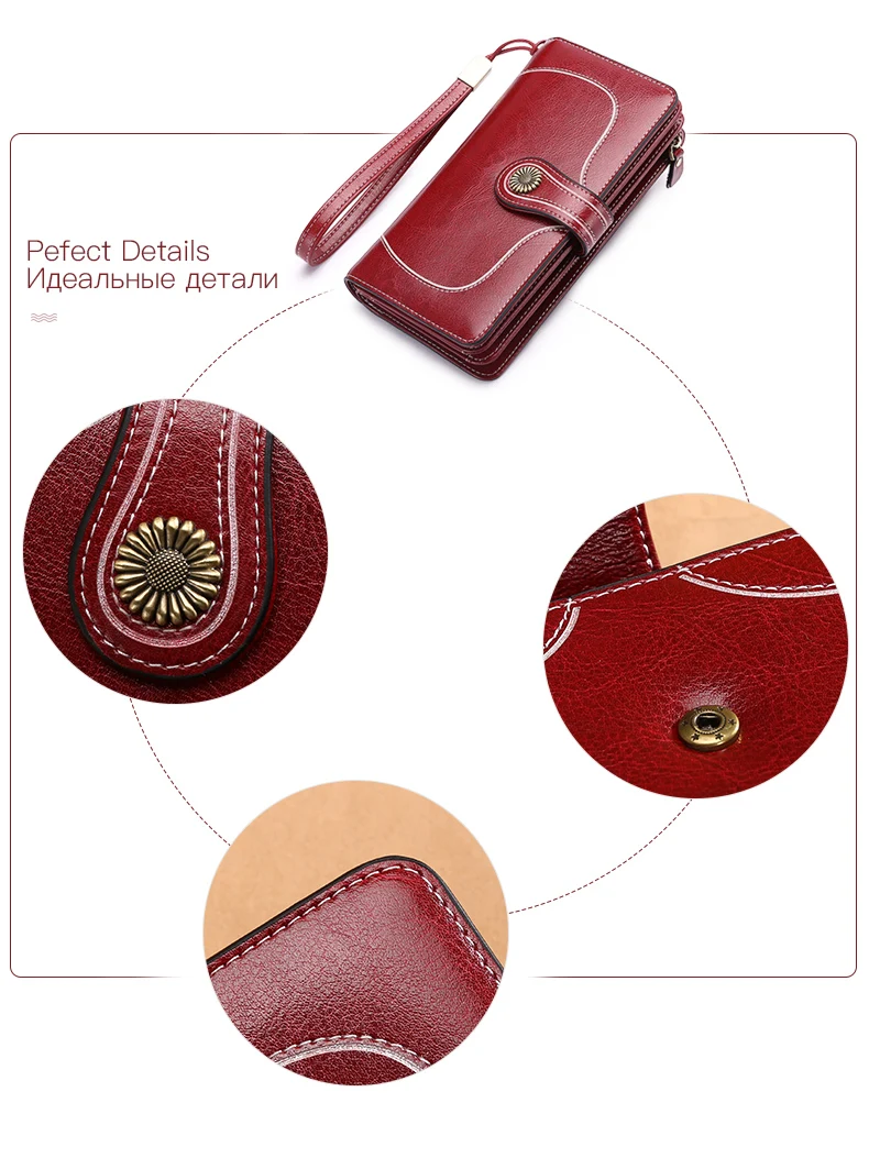 Large Capacity Split Leather Card Holder Quality Wallet Long Women Wallet Zipper Clutch Casual Zipper Retro Purse Women