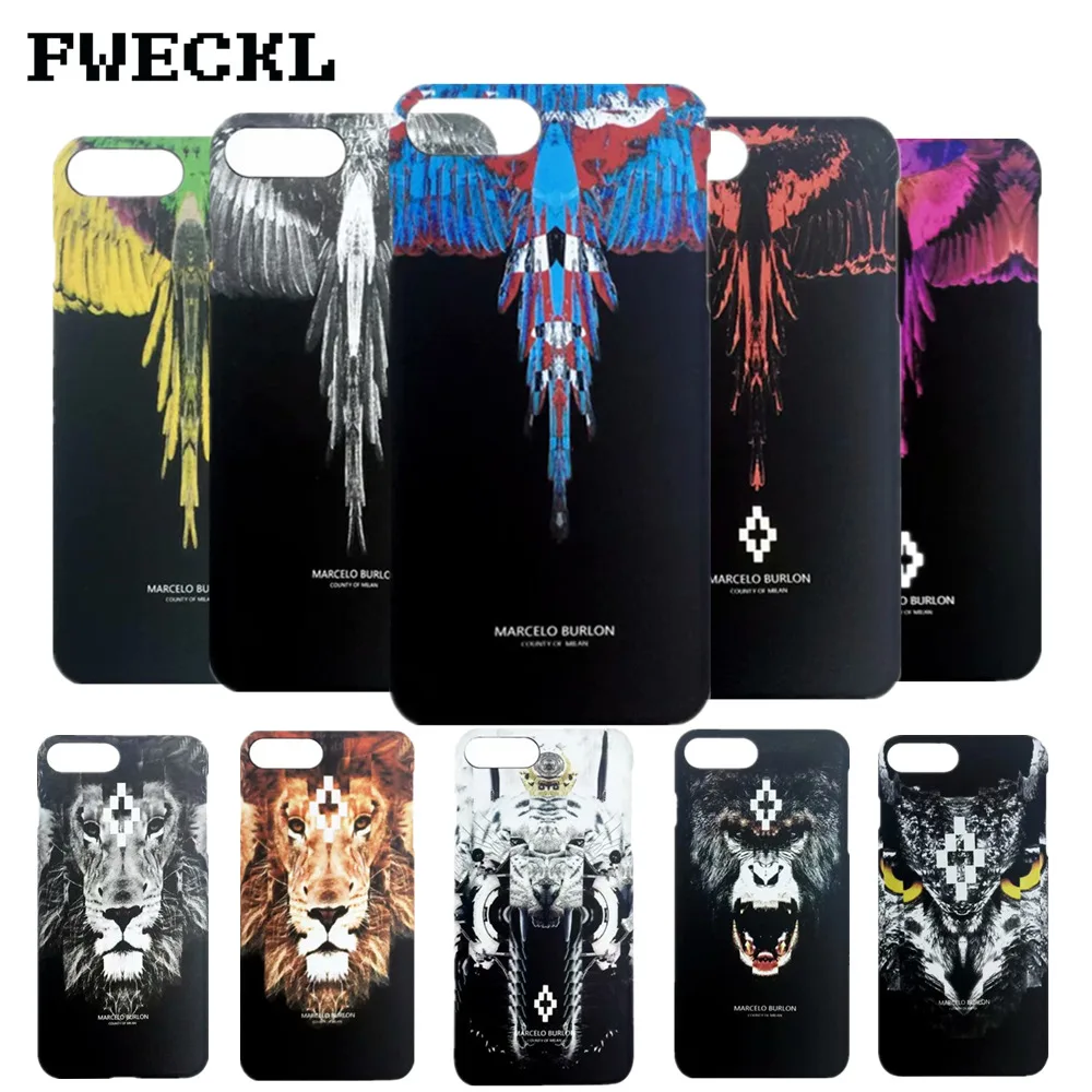 

Lion Animal Pattern Case For iPhone 7 8 Plus Street Trend Marcelo Burlon Phone Case 6 6S Plus X 10 Hard PC Back Cover Retail Box