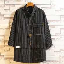 YOUYEDIAN новые модные мужские стильные модные японские семирукавные инструменты для рубашек полосатая Блуза куртка мужская
