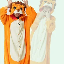 Осень зима милый мультфильм животных Лев Пижама для взрослых унисекс флисовый костюм