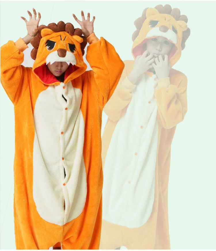 Autumn Winter Cute Cartoon Animal Lion Pajamas Adult Unisex Fleece