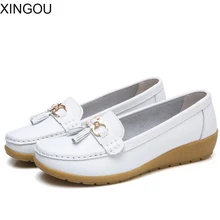 Повседневное Разделение кожа женская обувь сплошной мелкая женские лоферы весна/осень с круглым носком бахромой на плоской подошве женские оксфорды