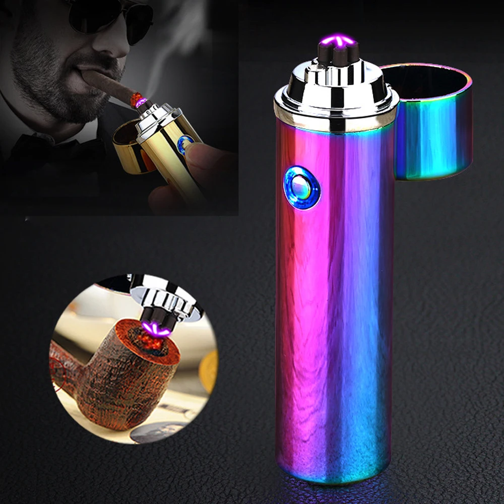 Noble cylinder LED Windproof Smoke lighter Cross Double Arc Lighter USB Pulse Cigar Lighters Electronic pipe cigarette lighters |