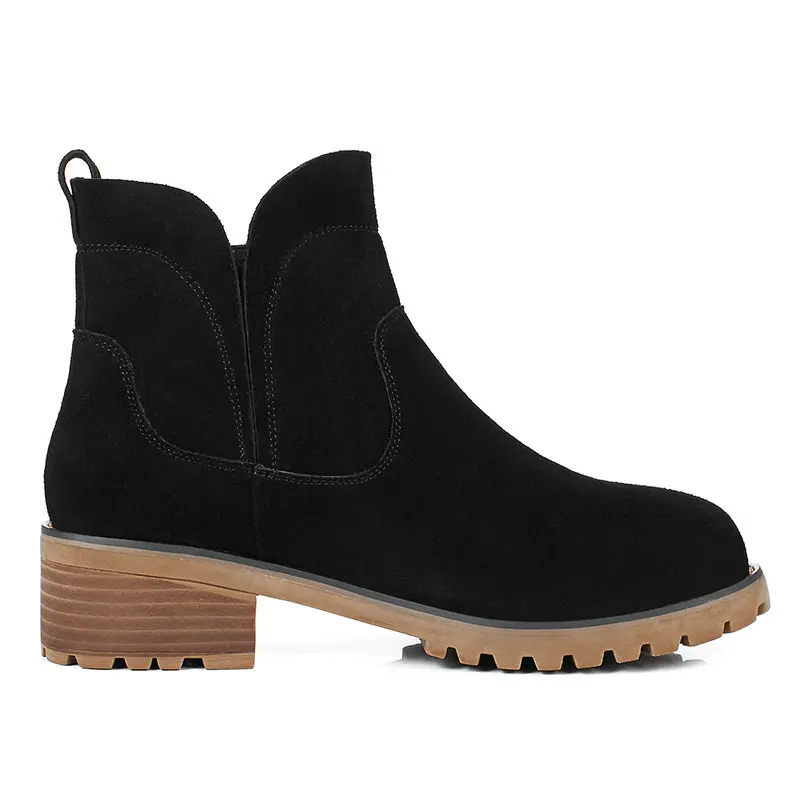 Nesimoo Tamaño Moda Western Punta Med Plaza 34 Redonda Ante Vaca 40 Botas Para La Otoño Forro Mujer Cómodo marrón 2018 Tacón Botines De Negro rAqrtWOHZ5