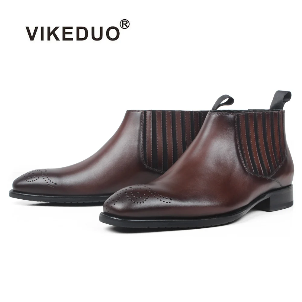 VIKEDUO/модные мужские ботильоны из натуральной кожи ручной работы Свадебная обувь