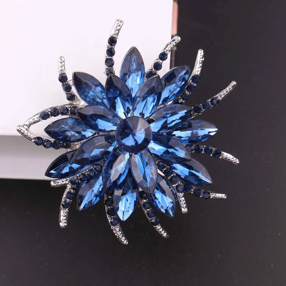 

TODOX Brooch New Large Red Blue Crystal Rhinestone Brooches Wedding Flowers Pins For Women Fashion Jewelry Clothes Accessories