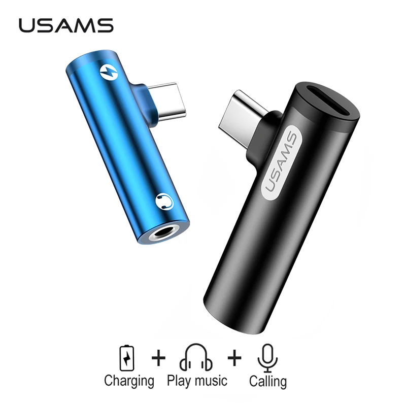 USAMS type c 3,5 мм Aux адаптер 4 в 1 USB C до 3,5 мм для huawei Xiaomi type-c OTG конвертер зарядное устройство Jack аудио наушники адаптер