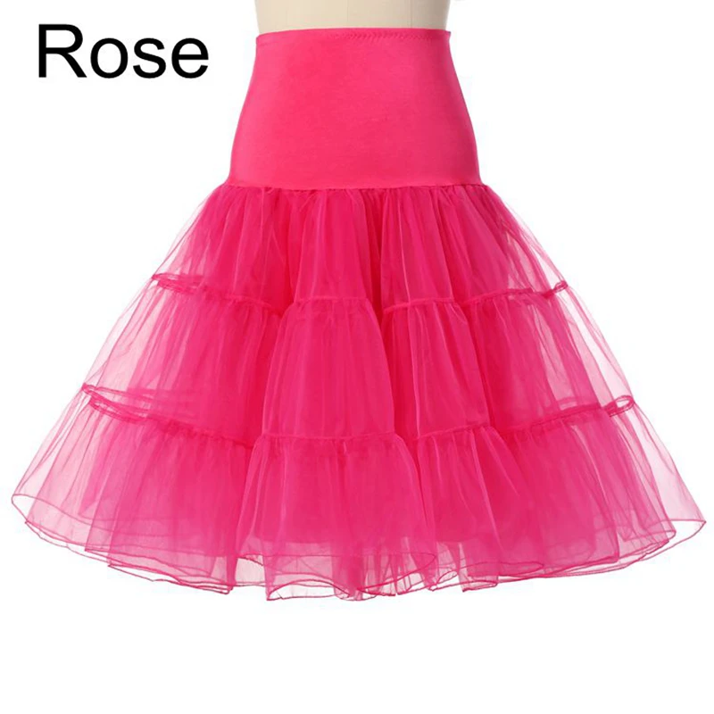 LAMYA Short Vintage Wedding Bridal Petticoat for Wedding Dress Underskirt Rockabilly Tutu Organza Halloween Petticoat Crinoline - Color: Rose