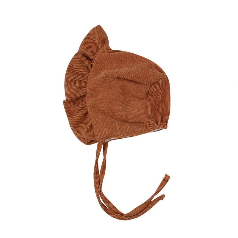 Corduroy Baby Beanie Hat Cute Princess Girls Cap Spring Autumn Lace Up Infant Beanie Sun Cap 3-12 Months Baby Girls Clothing (2)