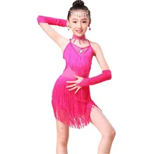 Новинка года, юбки для латинских танцев, платья с блестками и бахромой, синие, красные бальные танцы сальса, детские костюмы для латинских танцев для девочек