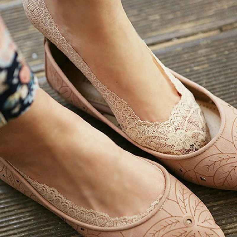 Women Lace Silicone Non-Slip Invisible Liner Low Cut Elastic Socks