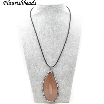 

Big size Natural Brown Banded Agate Stone Freeform Slab Pendant Leather Cord Chains Necklace Fashion Party Jewelry