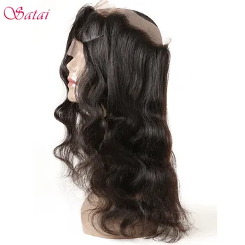 

Satai Hair Body Wave 360 Lace Frontal Natural Color 100% Real Human Hair Weave Bundles Remy Hair Extension