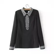 Fashion Style Shirts Beaded Hand Blouses Contact Color Shirt Casual Retro Blouse Turn Down Collar Shirt Long Sleeve Tops EF208