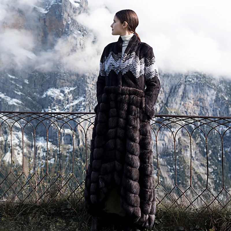 Шуба из натуральной норки для женщин Россия пальто из соболя высокого класса высшего качества Роскошная норка куница X-long Феникс 1114C