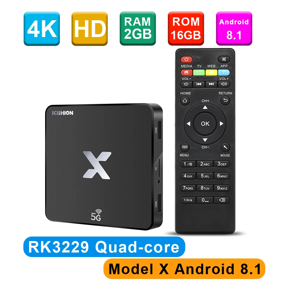 SCISHION 4K Model X TV BOX 2GB RAM 16GB ROM RK3229 Quad Core 3D WiFi 4K HD Media