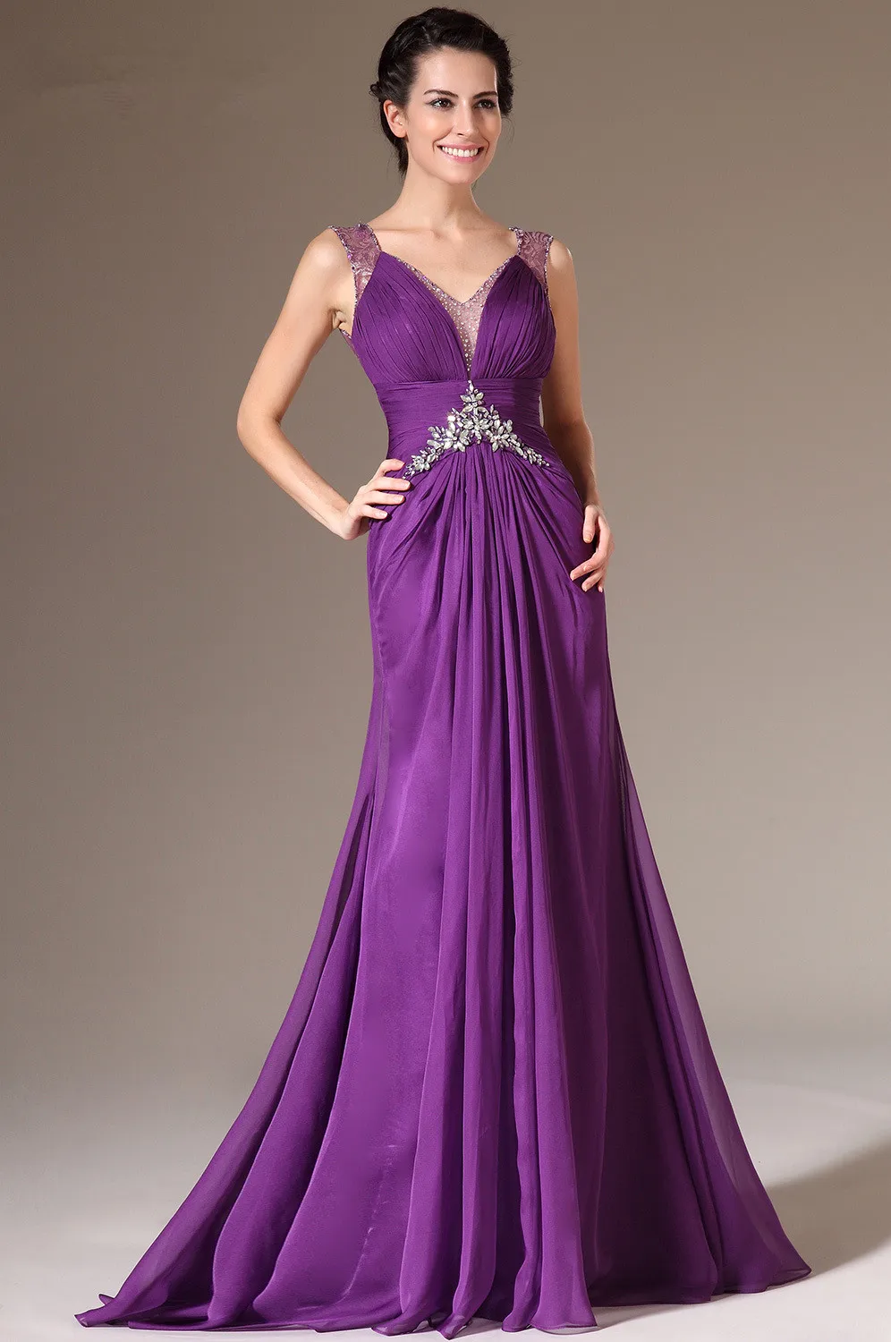 Freeshipping-V-Neck-A-Line-Purple-Lace-Chiffon-Lace-Evening-Dresses (1)