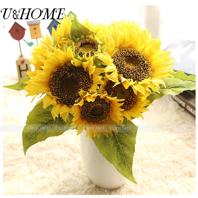 7 heads big artificial sunflower bouquet silk fake flower high quality