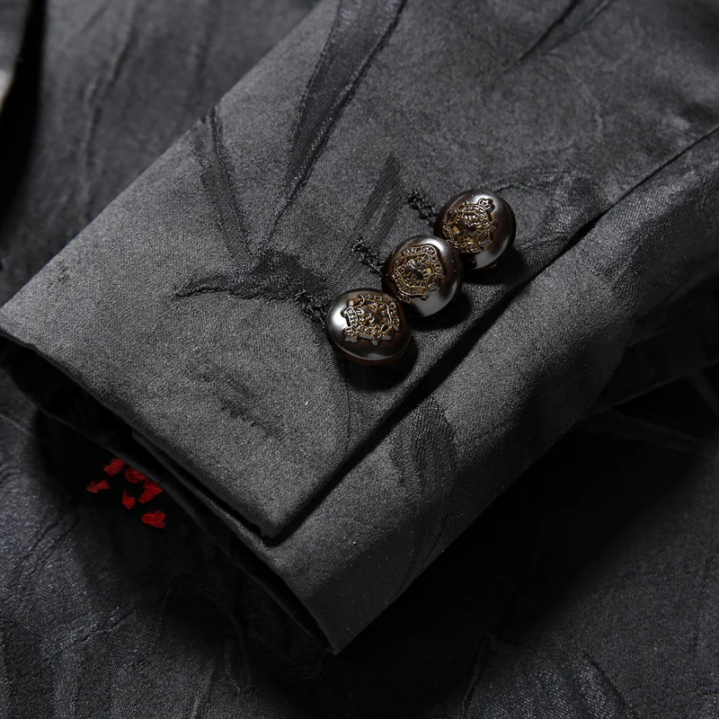 2018 Fashion Mens Printed Blazers Casual Slim Fit Prom Dress Blazer Men Black Floral Stage Wear Blazers Jacket for Men DT313