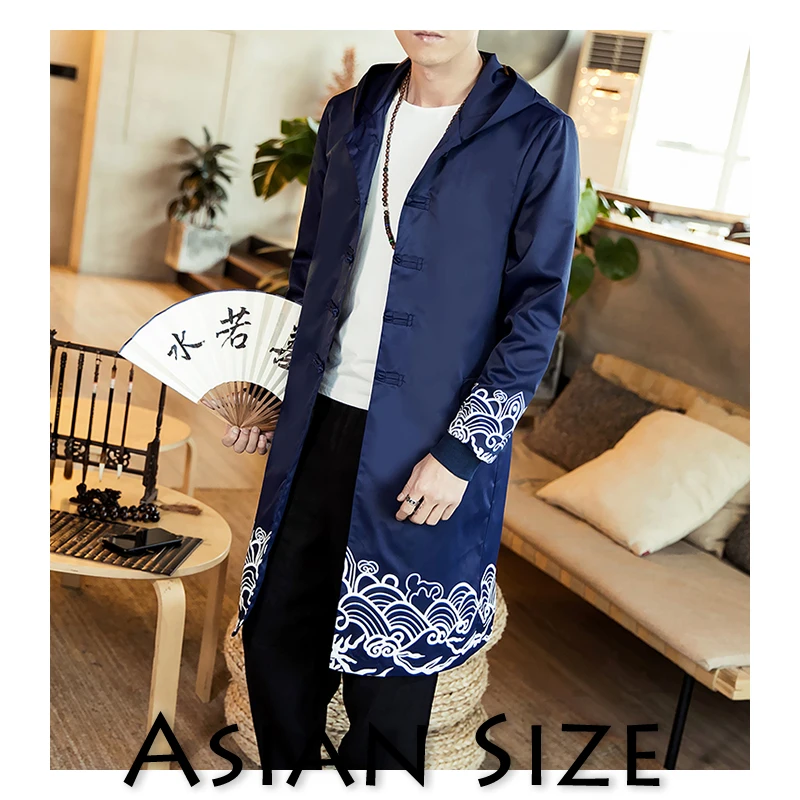 Sinicism Store, уличная одежда, мужской Тренч,, Мужская черная волна, длинная куртка, пальто, мужская повседневная Корейская Толстая ветровка, куртки - Цвет: Blue(Asian Size)