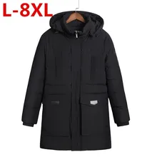Высокое качество зимняя мужская стеганая куртка шляпа длинная Модная хлопковая стеганая одежда куртка с капюшоном Повседневная Верхняя одежда теплое пальто 8XL 7XL