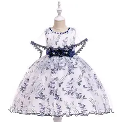 Бальное платье с кружевами темно-синего цвета, Платья с цветочным узором для вечерние, бальное платье, Детская официальная одежда, платья