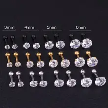 1 шт./лот 16 г 3-6 мм круглый прозрачный камень пирсинг носа Лабрет Спиральные серьги пирсинг для губ плоское кольцо для носа хрящи пирсинг
