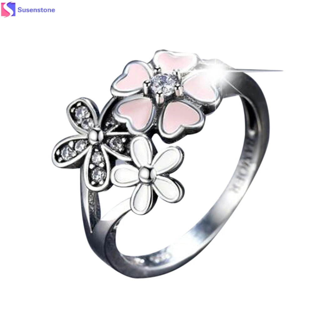 

Oil drop cherry red enamel ring heart-shaped pollen Cherry Blossom Pink Enamel Heart Floral Finger Ring Size 6-9 #6-7
