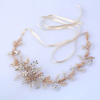 

2018 Bride's hair band new pearl water drill gold leaf headband bridal headdress hair jewelry for brides