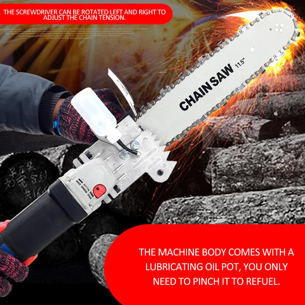 

11.5 Inch Chainsaw Refit Conversion Kit Chain saw Bracket Set Change Angle Grinder into Chain Saw Woodworking Power Tool