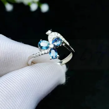 

Per jewelry Natural real sapphire flower ring Free shipping 0.35ct*3pcs gemstone 925 sterling silver B8102507
