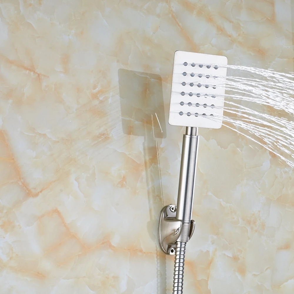 Brushed Nickel Rain Wall Mount Brass Replacement Hand Shower Spray+Hose