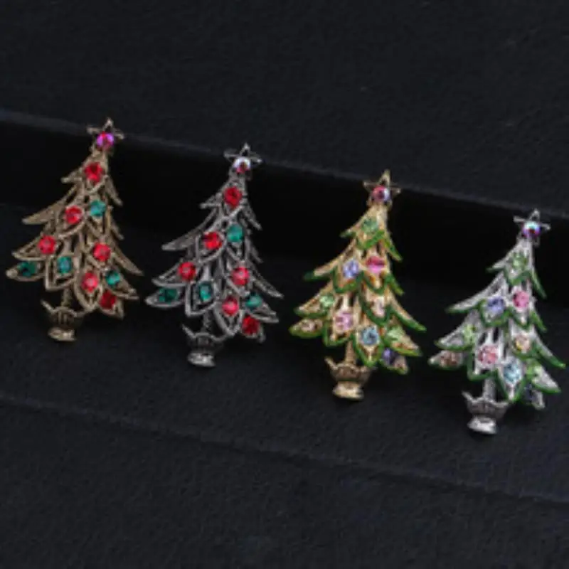 Christmas Tree Gold-C Brooch Rhinestone Brooches For Female Pins Lapel Pin