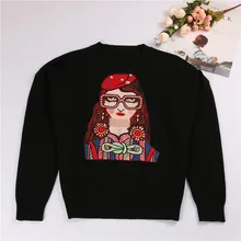 SRUILEE Brand Design Beauty Pattern Embroidery Jumper Autumn Winter New Women Sweater Pullover Knit Top Cartoon Jersey Runway