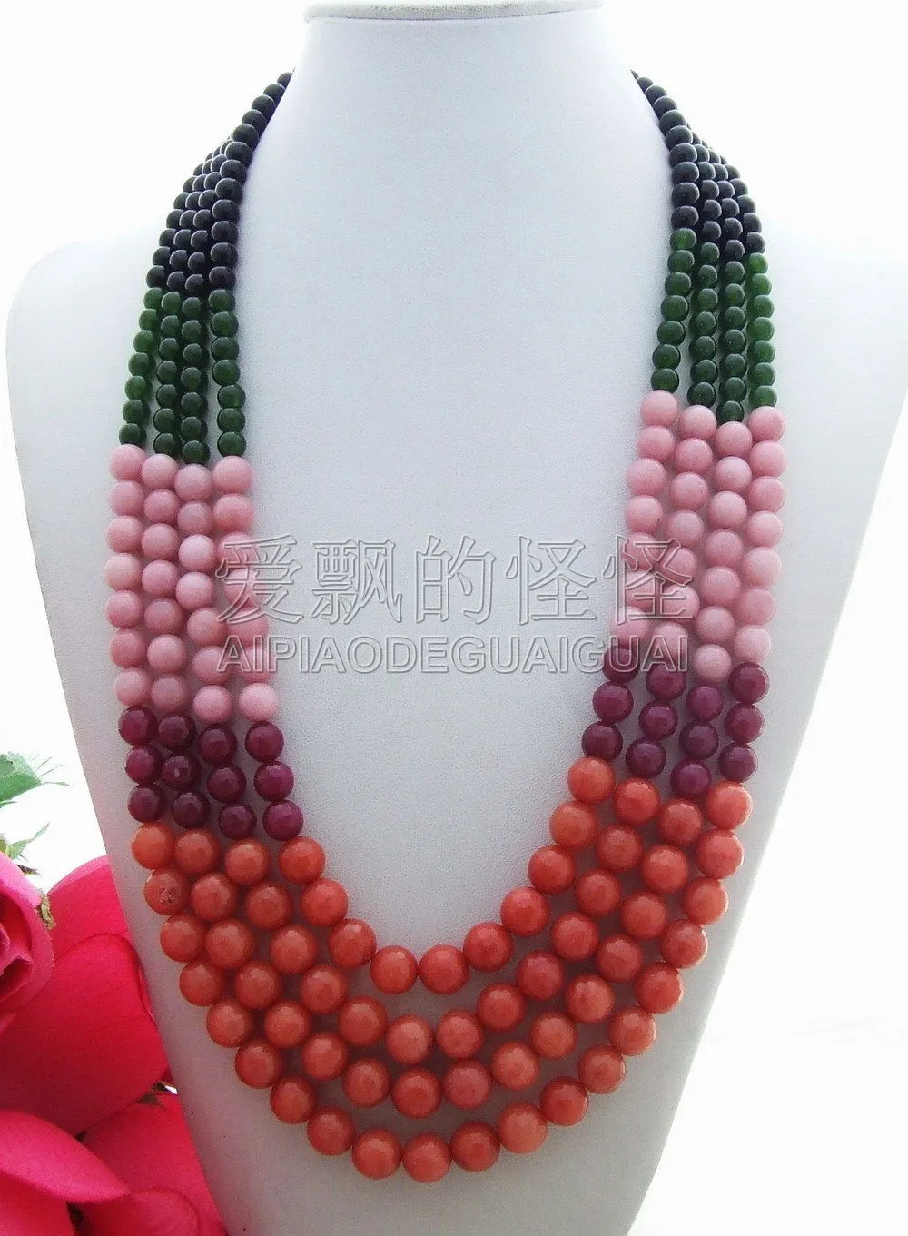 

N130620 ! Charming! 4strands Onyx Necklace