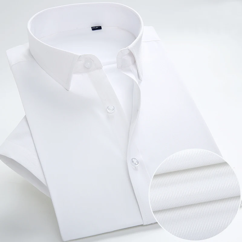 Дизайн белая полоса с коротким рукавом летние мужские платья рубашки без кармана сплошной цвет высокого класса деловые мужские рабочие рубашки