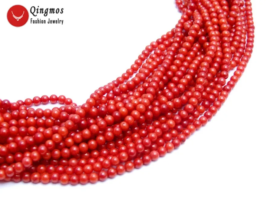 Qingmos Trendy 20 Strands Coral Necklace for Women with 3-4mm Round Natural Red Coral  18-27