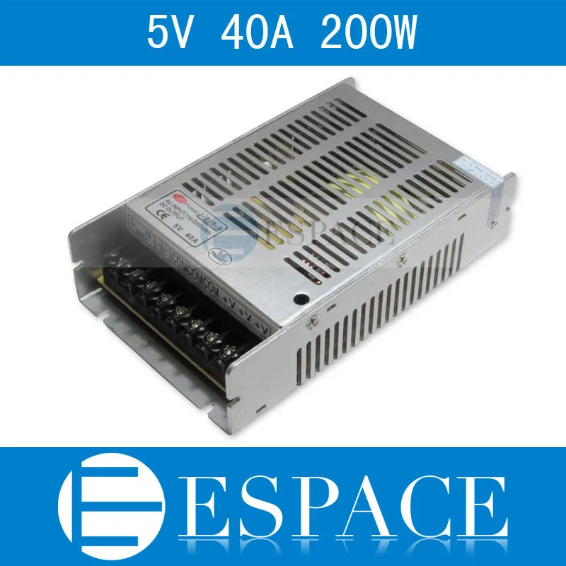 melhor Melhor qualidade 5 V 40A 200 W Switching Motorista de Alimentação para LED Strip AC 100 240 V de Entrada para DC 5 V frete grátis