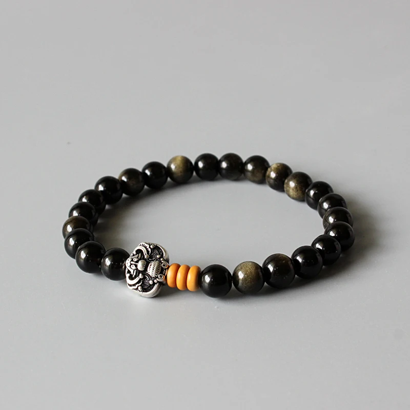 

Wholesale Golden Obsidian Beads Stretch Bracelet With Antique Copper Chinese Ethnic Lucky Charms Artisan Crafted Jewelry For Men