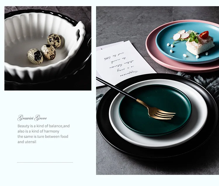 Northern Cool Colors Matte Plate Ceramic Food Plate Pizza Breakfast Spaghetti Disk Phnom Penh Creative Tableware  Cutlery