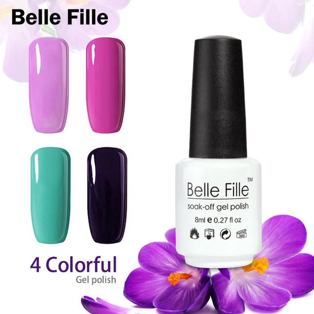 Belle Fille 4pcs Uv Gel Nail Polish Soak Off Neon Pink Rose Belle Fille 4pcs Uv Gel Nail Polish Soak Off Neon Pink Rose Red Color