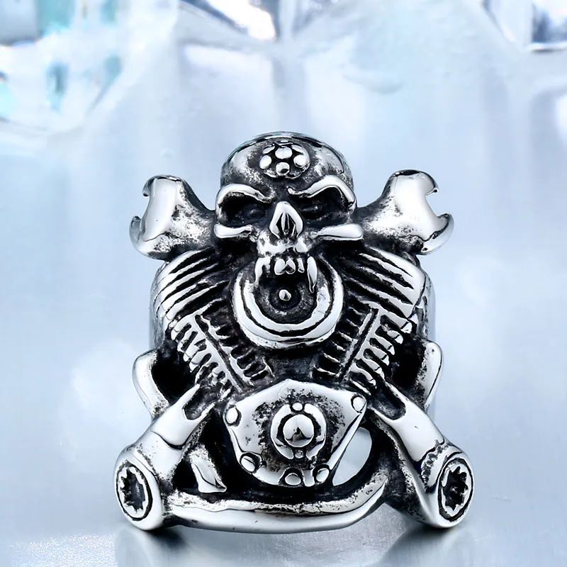 BEIER 316L Hot Sell 316LStainless Steel Winged Motorcycle Skull Biker Cool Punk Ring Jewelry BR8-410