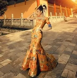 100% реальное китайское традиционное платье Русалочки с вышивкой дракона/Студия/сценическое представление/шоу платье/можно кусков Размер