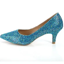 Popular Blue Rhinestone Wedding Dress Shoes Prom Party Formal Dress Shoes Crystal Women Shoes Pointed Toe Rhinestone Pumps