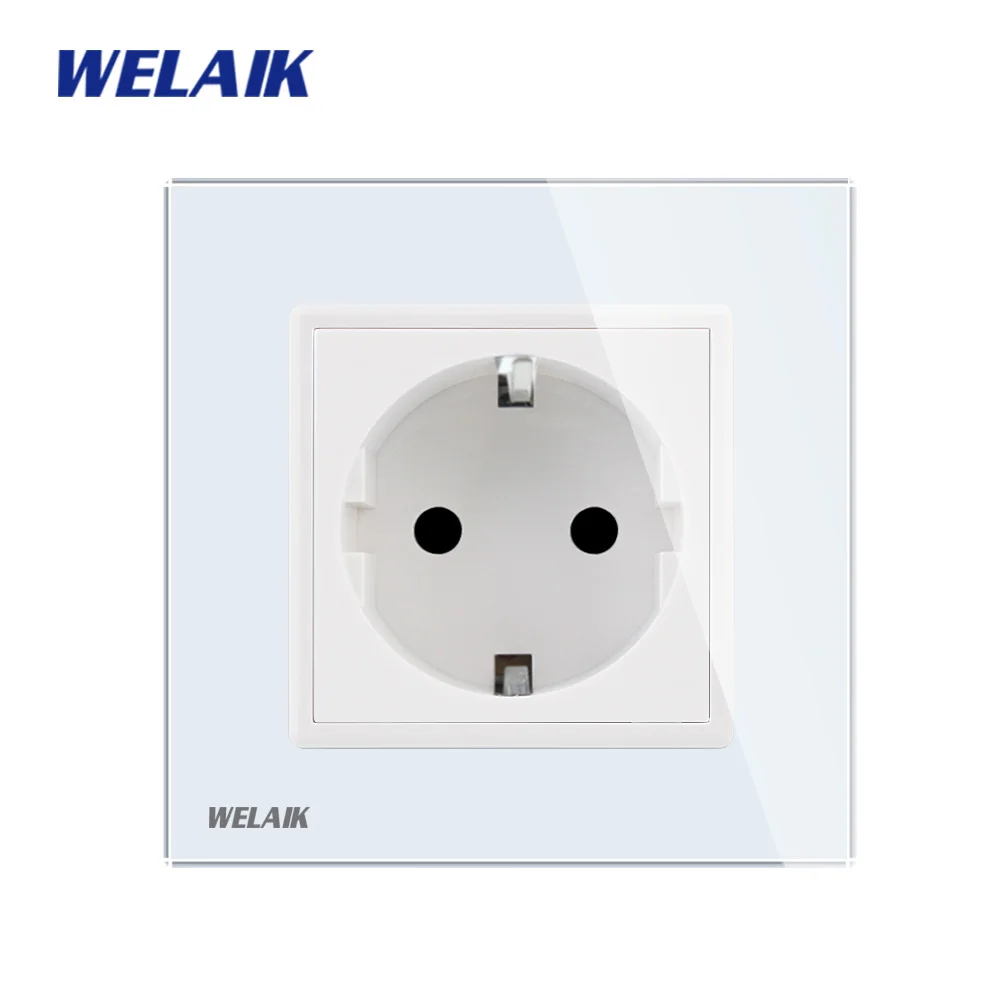 

WELAIK Manufacturer-European-Standard Power-Socket Glass-Panel Wall-Socket-EU Wall Outlet-White-Wall-Socket 16A AC110~250V A18EW