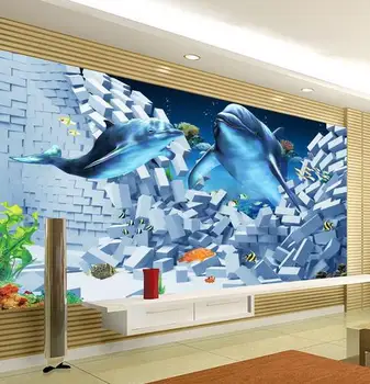 

Custom photo wallpaper 3d wall murals Underwater world dolphin 3 d TV setting wall wallpaper for living room decoration