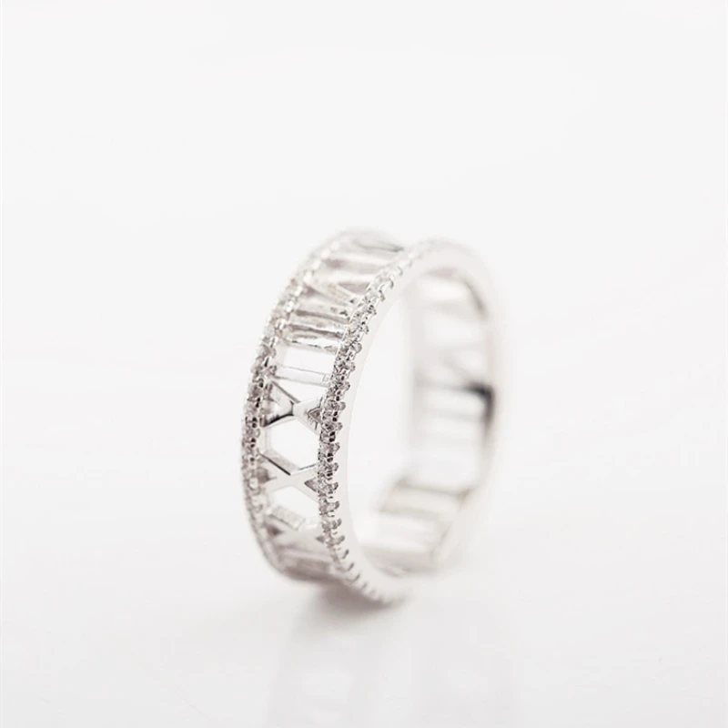 

Hollow Roman Numerals 925 Sterling Silver Literary Creative Temperament Personality Female Resizable Opening Rings SRI171